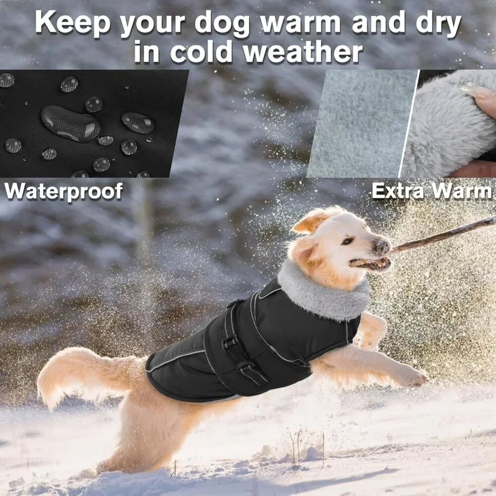 Lelepet Warm Dog Coat Reflective Dog Fleece Vest Waterproof Jacket